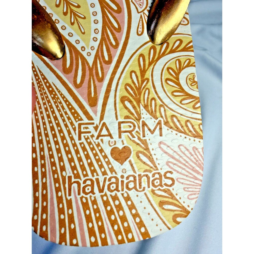 Limited Edition Farm Rio Papillon Havaianas Flip Flops Gold/yellow Sz 9-10 Women - Picture 6 of 6